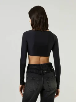 Cropped-Langarmshirt Schwarz