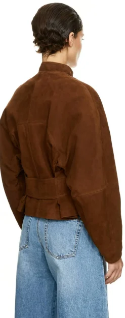 Cropped Lederjacke mit Stehkragen Braun