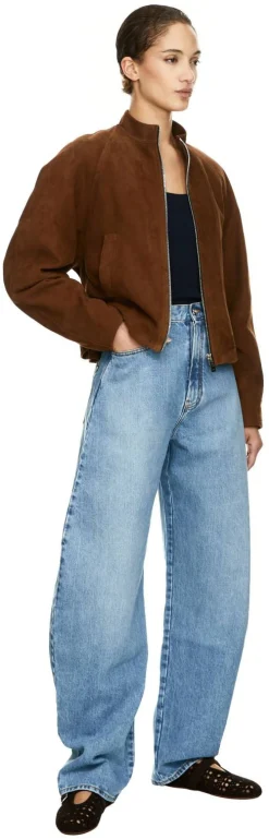 Cropped Lederjacke mit Stehkragen Braun