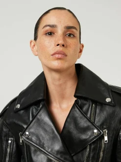 Cropped-Lederjacke Schwarz