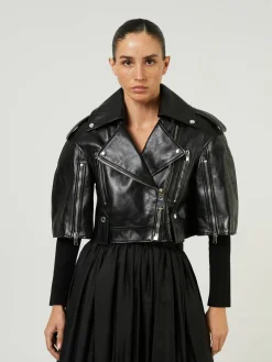 Cropped-Lederjacke Schwarz