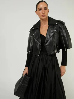 Cropped-Lederjacke Schwarz