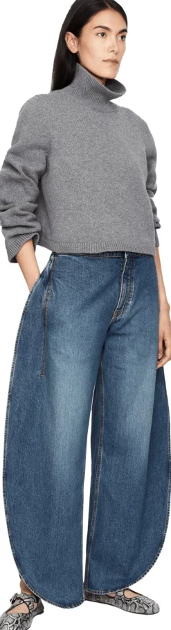 Cropped Stehkragenpullover Grau