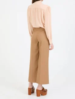 Cropped Stoffhose Braun