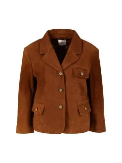 Cropped Velourslederjacke Braun