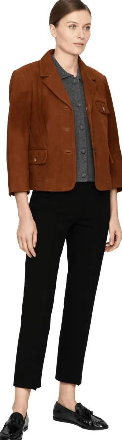 Cropped Velourslederjacke Braun