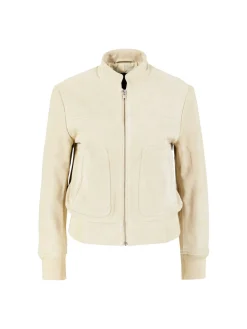 Cropped Velourslederjacke Crème
