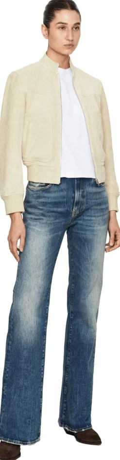 Cropped Velourslederjacke Crème