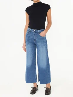 Cropped Wide-Leg-Jeans 'Lyra' Mittelblau