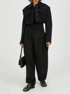 Cropped Wolljacke Marineblau