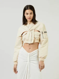 Cut-Out Cropped Bomberjacke Crème