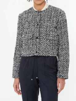 Daunenjacke aus Tweed 'Dauphin' Blau/Weiß