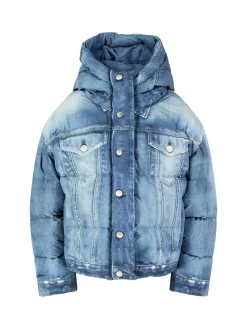 Daunenjacke mit Trompe-l’oeil-Print Blau