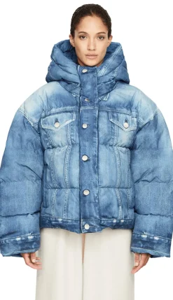 Daunenjacke mit Trompe-l’oeil-Print Blau
