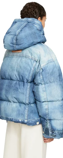 Daunenjacke mit Trompe-l’oeil-Print Blau