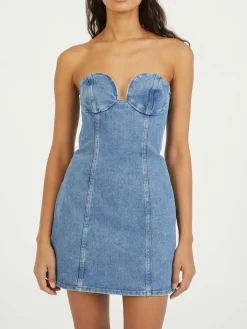 Denim Bustier Minikleid Blau