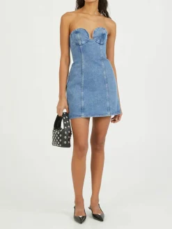Denim Bustier Minikleid Blau