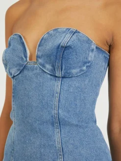 Denim Bustier Minikleid Blau