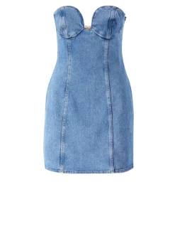 Denim Bustier Minikleid Blau