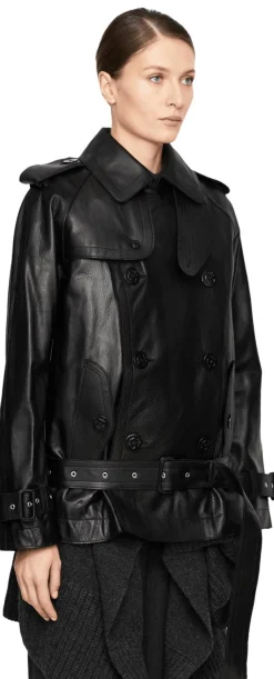Doppelreihige Lederjacke mit Wolljacke Schwarz