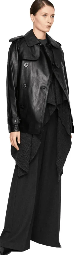 Doppelreihige Lederjacke mit Wolljacke Schwarz