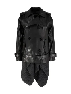 Doppelreihige Lederjacke mit Wolljacke Schwarz