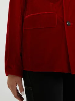 Doppelreihiger Samtblazer Rot