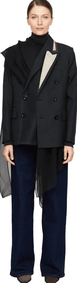 Doppelreihiger Woll-Blazer mit Chiffonbesätzen Anthrazit