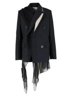 Doppelreihiger Woll-Blazer mit Chiffonbesätzen Anthrazit