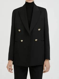 Doppelreihiger Wollblazer mit goldene Knöpfen Schwarz