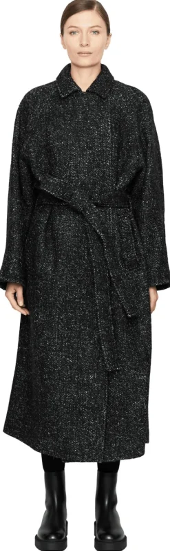 Doppelreihiger Wollmantel 'Macaria' Schwarz