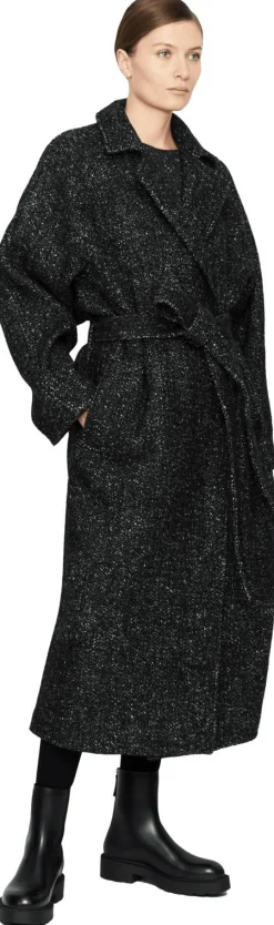 Doppelreihiger Wollmantel 'Macaria' Schwarz