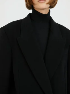 Doppelreihiger Wollmantel Schwarz