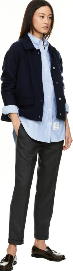 Doppelseitige Jacquard-Wolljacke Marineblau