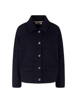Doppelseitige Jacquard-Wolljacke Marineblau