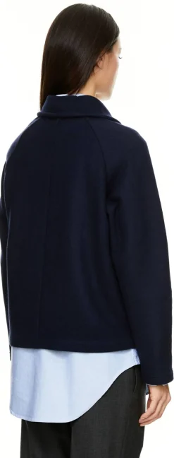 Doppelseitige Jacquard-Wolljacke Marineblau