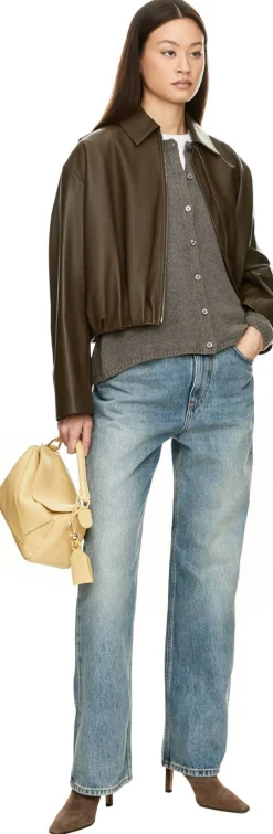 Drapierte Jacke aus Nappa-Kalbsleder Dunkelgrün