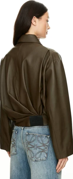 Drapierte Jacke aus Nappa-Kalbsleder Dunkelgrün