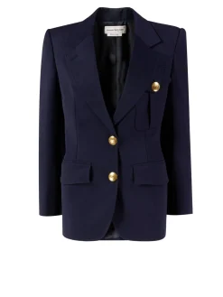 Einreihiger Blazer im Militärstil Marineblau