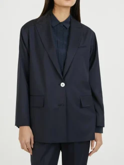 Einreihiger Wollblazer Marineblau