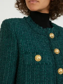 Einreihige Tweed-Jacke Dunkelgrün