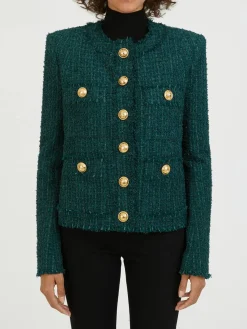 Einreihige Tweed-Jacke Dunkelgrün