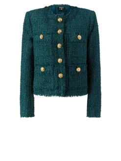 Einreihige Tweed-Jacke Dunkelgrün