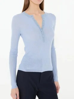 Feinstrick Langarmshirt aus Wolle Hellblau