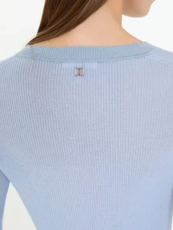 Feinstrick Langarmshirt aus Wolle Hellblau