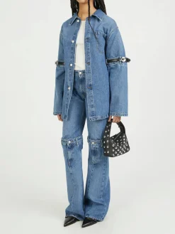 Flared-Leg Jeans mit offenem Knie Blau