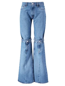 Flared-Leg Jeans mit offenem Knie Blau