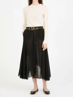 Fließende Hose aus Seidengeorgette Schwarz