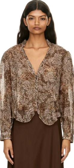 Florale Bluse 'Celeny' mit Volants Braun