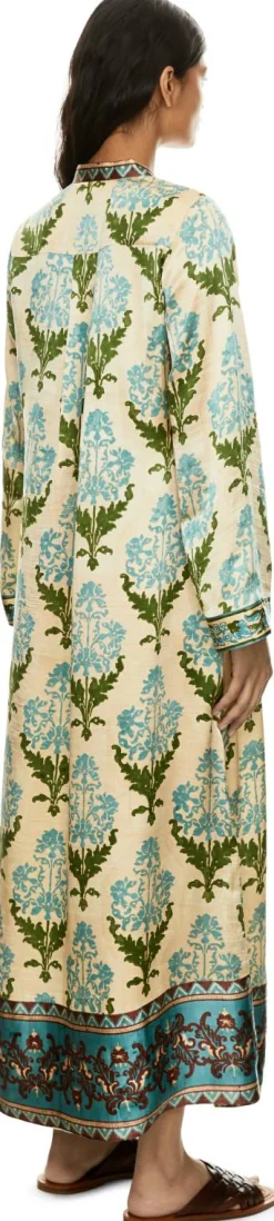 Floraler Kaftan 'Jenna' aus Seide Grün